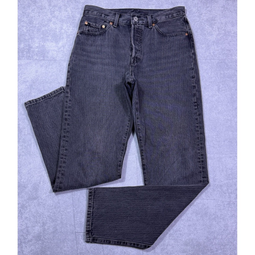 Levis Premium Jeans Womens 28x31 Black 501 '81 Pinstripe ButtonFly Straight Leg